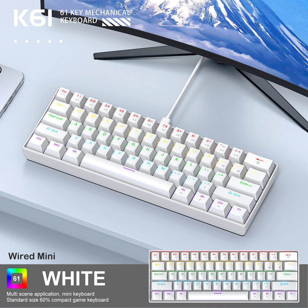 K61 60% Mechanical Keyboard Wired RGB, 61 Keys Mini Gaming Keyboard, Phantom RGB, Red/Blue Switch, Ergonomic, Portable for Gamer