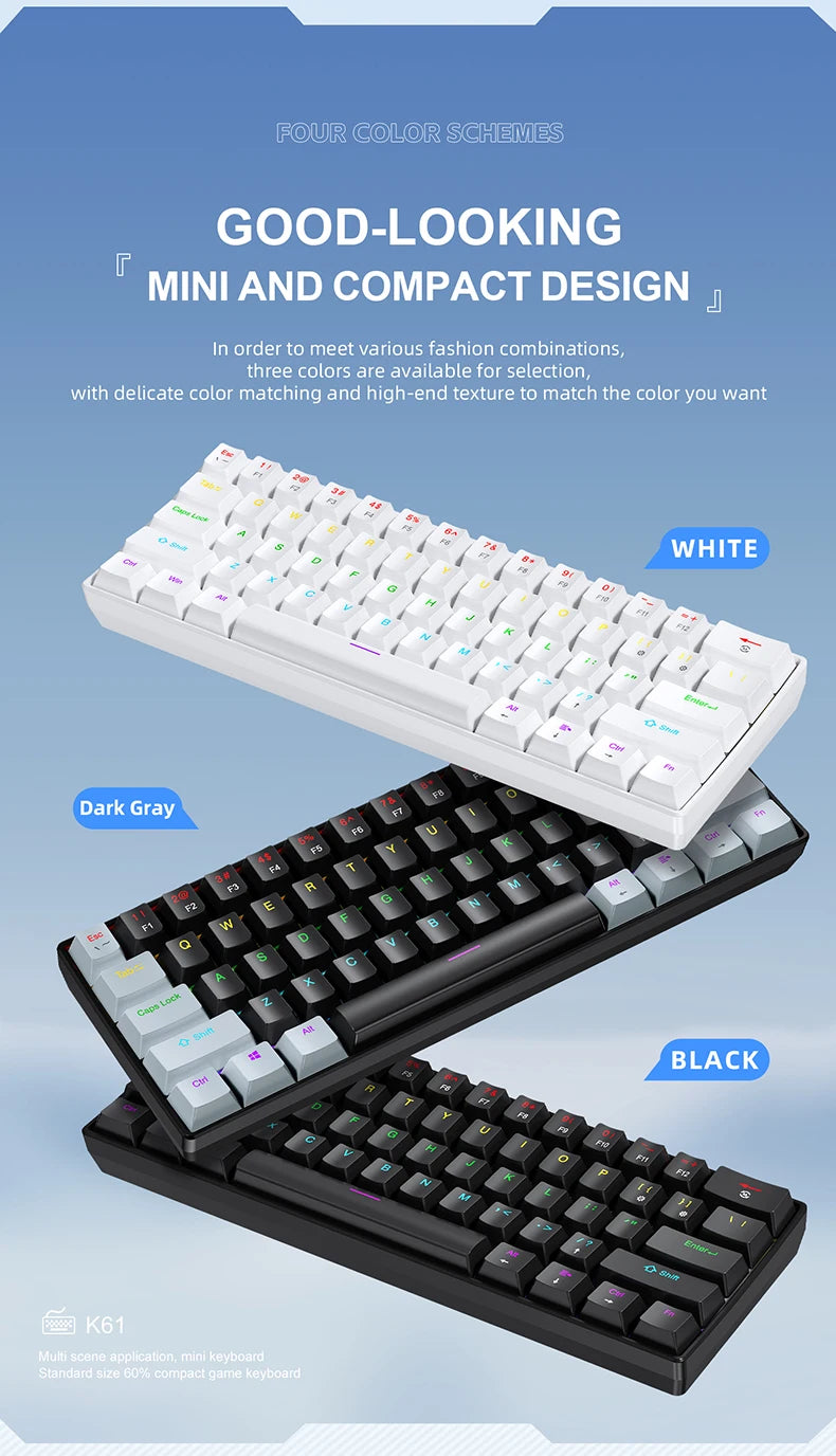 K61 60% Mechanical Keyboard Wired RGB, 61 Keys Mini Gaming Keyboard, Phantom RGB, Red/Blue Switch, Ergonomic, Portable for Gamer