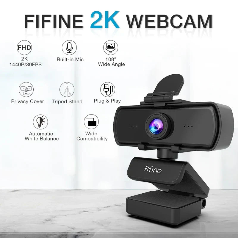 1440p Full HD USB Webcam with Microphone Tripod Black-1