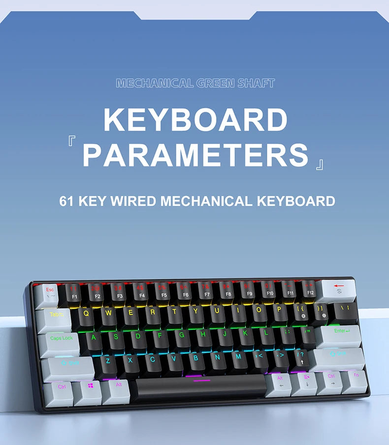 K61 60% Mechanical Keyboard Wired RGB, 61 Keys Mini Gaming Keyboard, Phantom RGB, Red/Blue Switch, Ergonomic, Portable for Gamer
