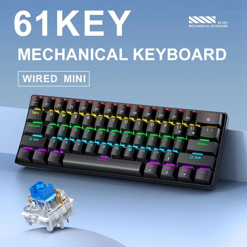 K61 60% Mechanical Keyboard Wired RGB, 61 Keys Mini Gaming Keyboard, Phantom RGB, Red/Blue Switch, Ergonomic, Portable for Gamer