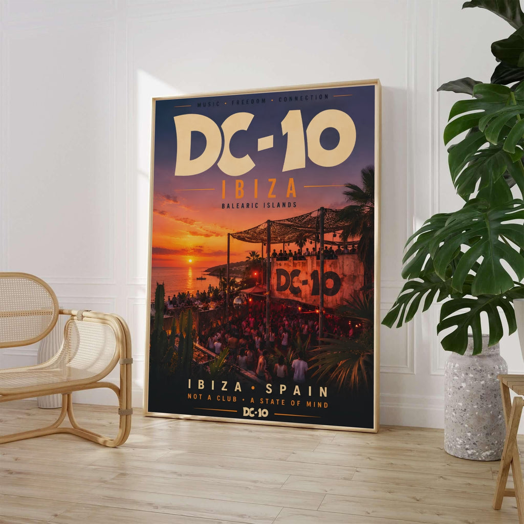 DC-10 Ibiza Poster: Retro Balearic Sunset Club & Music Wall Art-1