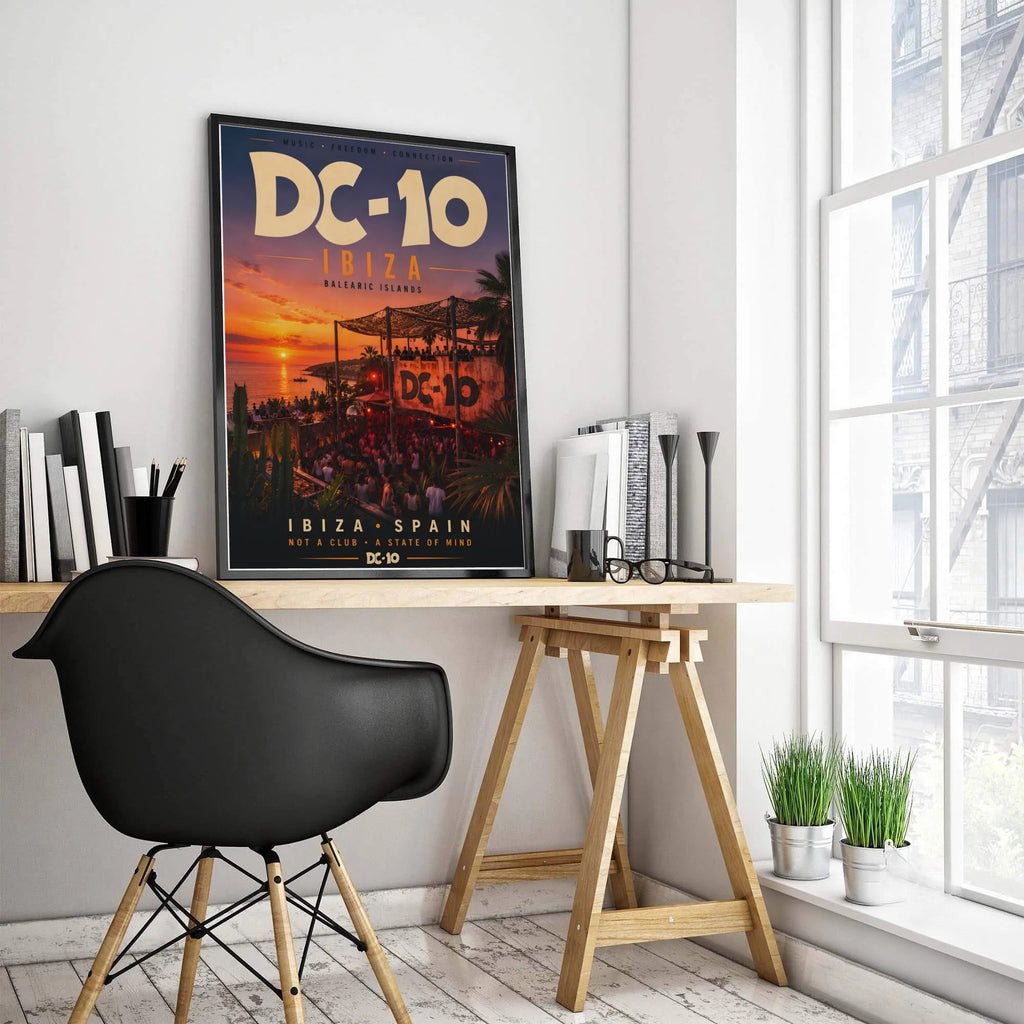 DC-10 Ibiza Poster: Retro Balearic Sunset Club & Music Wall Art-4