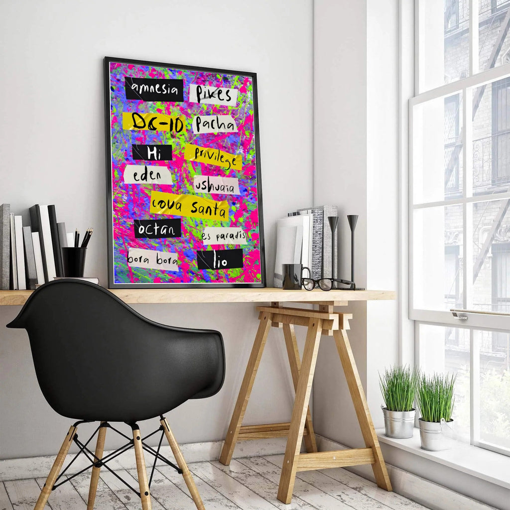 Ibiza Clubs Collage Poster: Neon Splatter Dance Music Wall Art-3