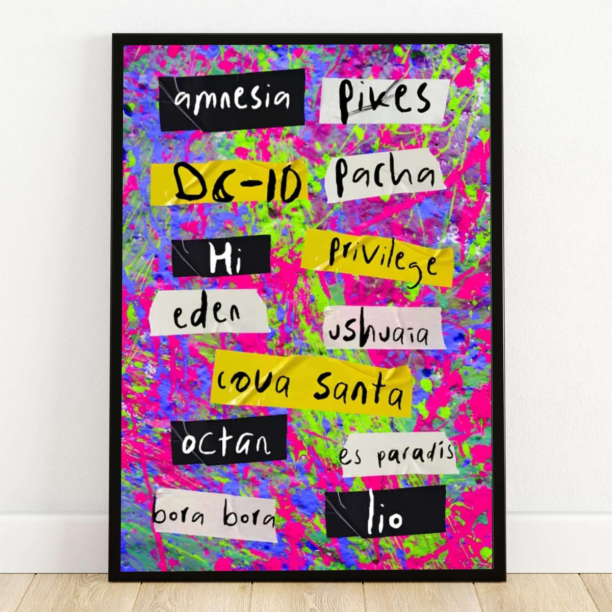 Ibiza Clubs Collage Poster: Neon Splatter Dance Music Wall Art-0