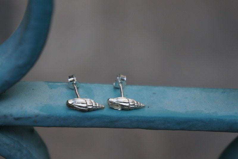Real Sea Shell Silver Earrings, Handmade Minimalist Jewelry, Organic Beach Studs, Gift for Luck & Longevity, Gold or Sterling Silver 925