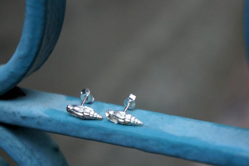 Real Sea Shell Silver Earrings, Handmade Minimalist Jewelry, Organic Beach Studs, Gift for Luck & Longevity, Gold or Sterling Silver 925