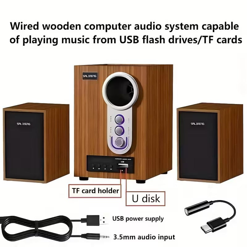 Wooden Subwoofer Stereo System with USB-1