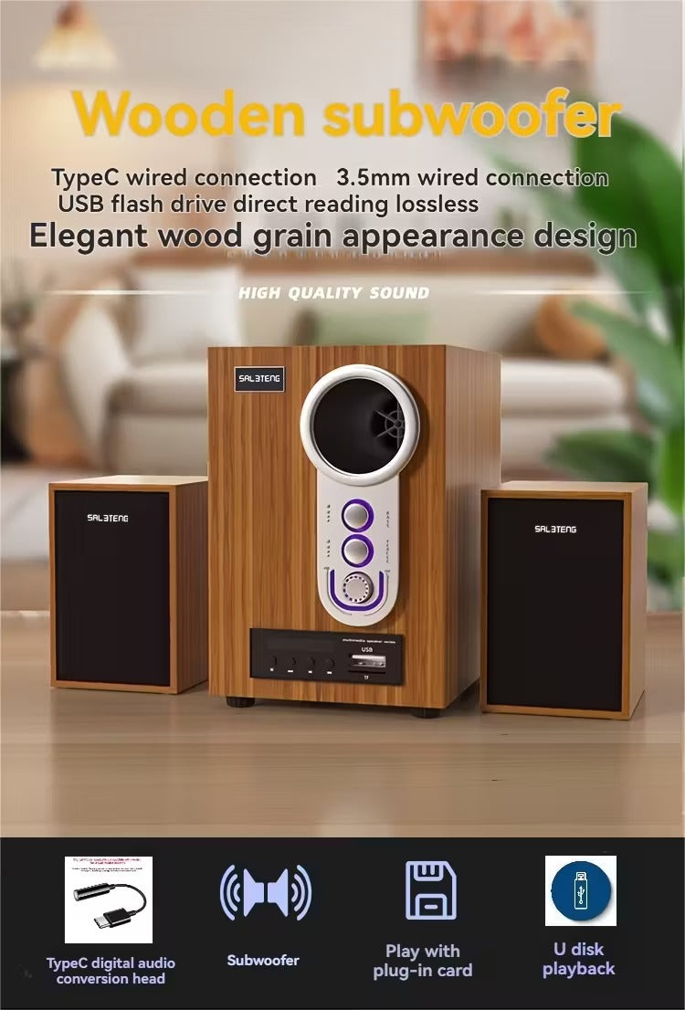Wooden Subwoofer Stereo System with USB-4