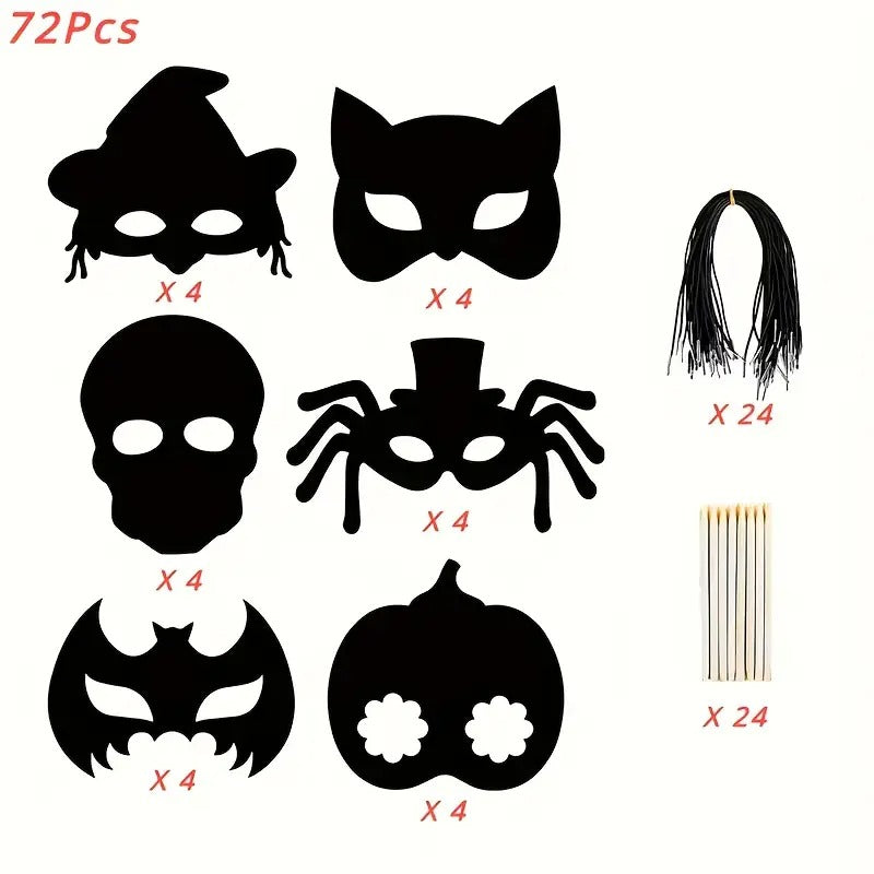 Halloween Scratch Art Mask Set (72pcs)