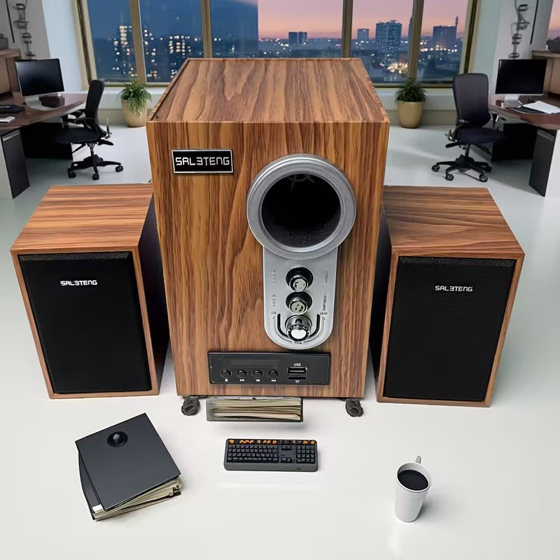 Wooden Subwoofer Stereo System with USB-2