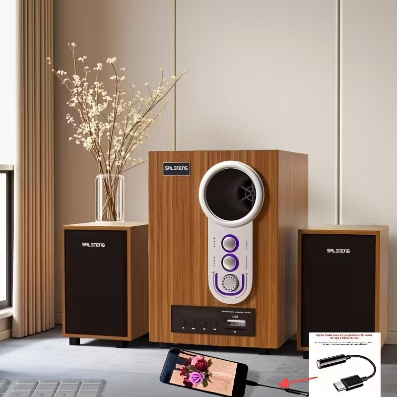 Wooden Subwoofer Stereo System with USB-3