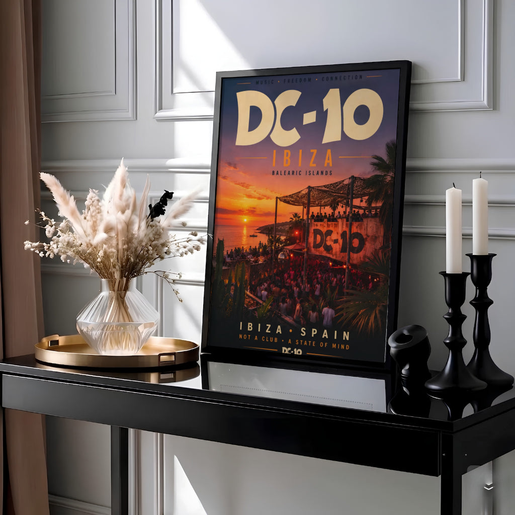 DC-10 Ibiza Poster: Retro Balearic Sunset Club & Music Wall Art-2