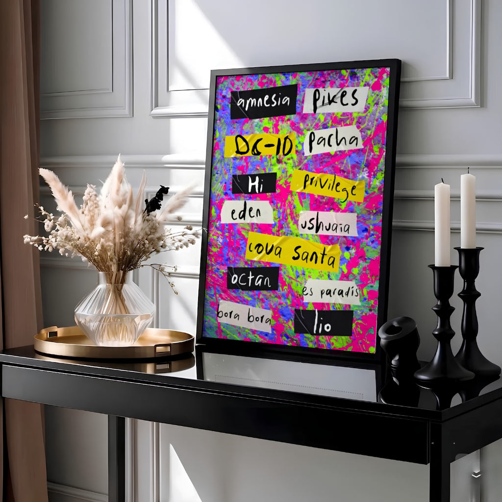 Ibiza Clubs Collage Poster: Neon Splatter Dance Music Wall Art-2